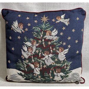 VTG Tapestry Square Christmas Pillow Angels Classic Victorian 16" Decor Holiday